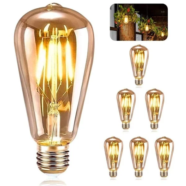 Stycken E27 Vintage Glödlampor, LED ST64 Retro Edison Vintage Dekorativ Lampa, 4W Varmvit Filament för Restaurang Café Bar Glödlampor