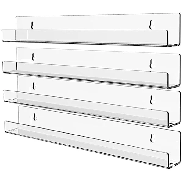 4 stk. Akryl gjennomsiktig flytende hylle, usynlig vegg hylle, moderne bildevisning leketøy arrangør plateholder