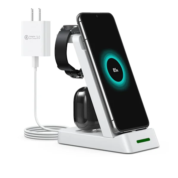3-i-1 Trådløs Lader for Mobil, Samsung Smartklokke og Hodetelefoner