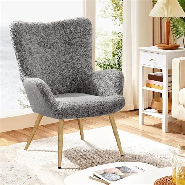 Lenestol med høy rygg - Grå / wingback lenestol med øreklaff / polstret lenestol
