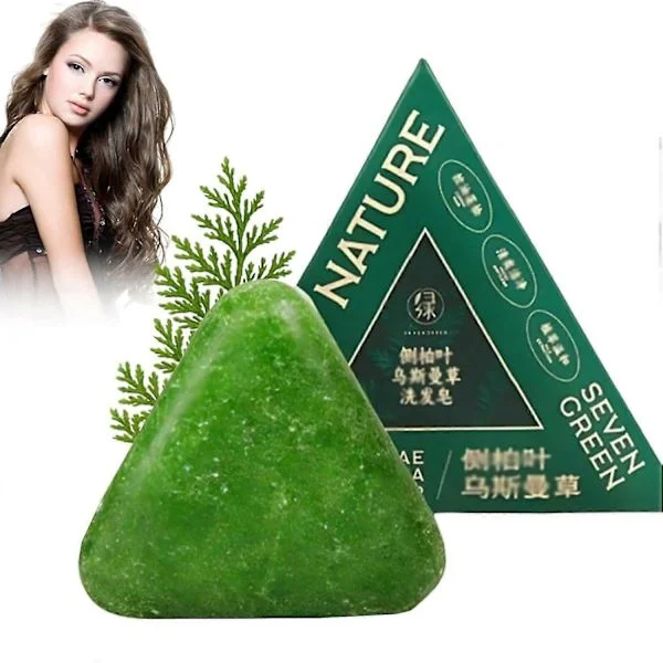 Nature Triangle Shampoo Bar, Nature Seven Green Soap Shampoo, Naturlig Usman Græs Shampoo Bar, Beroligende & Styrker Håret til Kvinder og Mænd