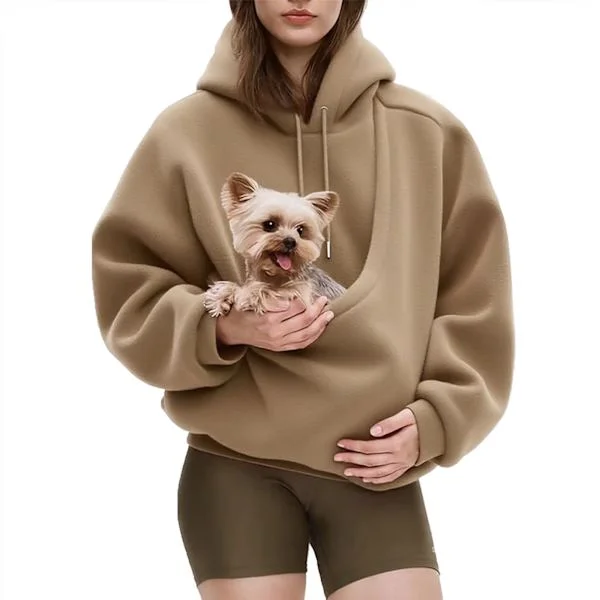 Oversized Hoodie Sweatshirts för damer med ficka för hundar och katter Fram Långärmad enfärgad tröja Höstkläder Vit XL