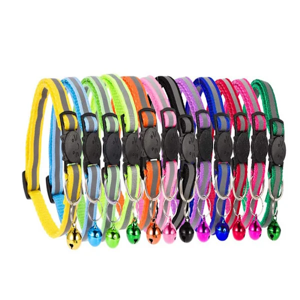 Katthalsband med säkerhetsspänne, 12-pack blandade katthalsband i nylon för bekväm passform och synlighet i mörker, mjuka och slitstarka halsband med 