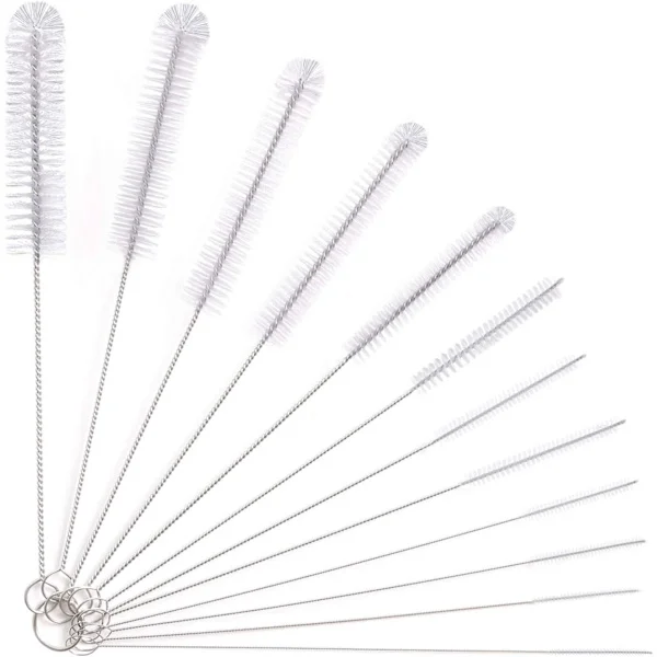 Bottle Brush, 12 Pcs Long Bottle Cleaning Brushes, Tube Brush, Kettle Spout Brush, Straw Brush, Nylon Bottle Tube Cleaning Kit (White)-FX-