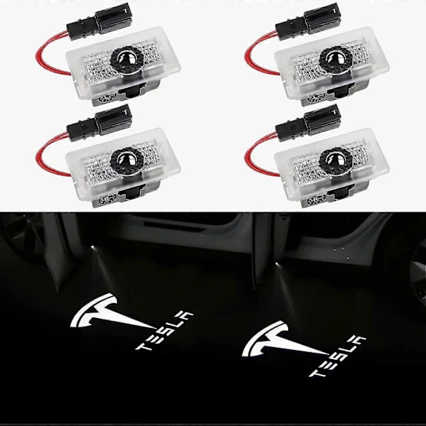 Dørlogo-projektorlys Velkomstlys Trinnlys for Tesla Model 3 Model Y Model S Model X Billedørlys Tesla-lys Tesla-tilbehør, 4 (FMY)