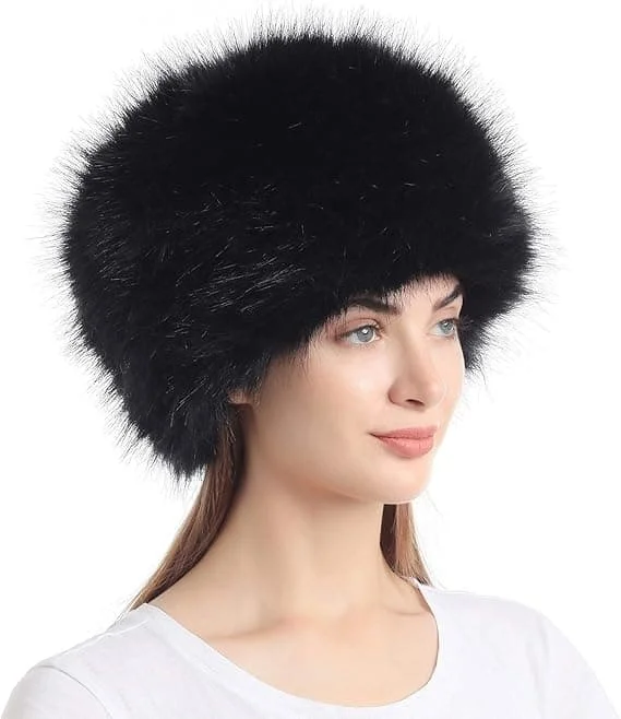 Konstgjord pälsmössa för kvinnor för vintern med stretch Cossack rysk stil vit varm mössa