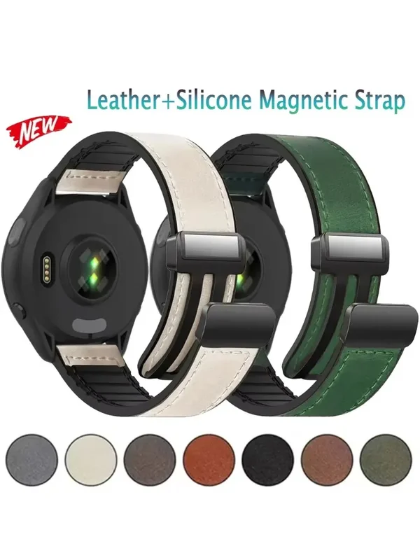 AliExpress - 20/22 mm Leder + Silikonarmband für Garmin Vivoactive 6/5 Venu 3/2 Magnetschnalle Armband für Garmin Forerunner 55 165 265 965
