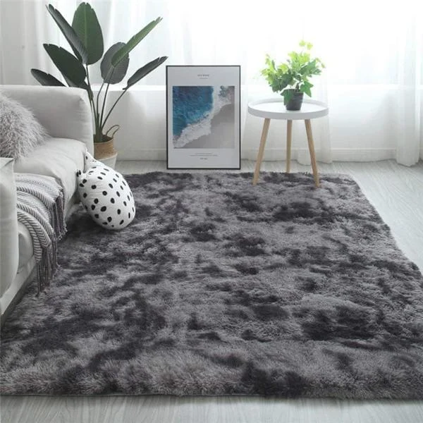Floor Mat, Large Rug, Soft Bedroom Rug, Non-Slip, Fluffy, Shag Rug for Indoor Use (Black Grey, 80 x 120 cm)