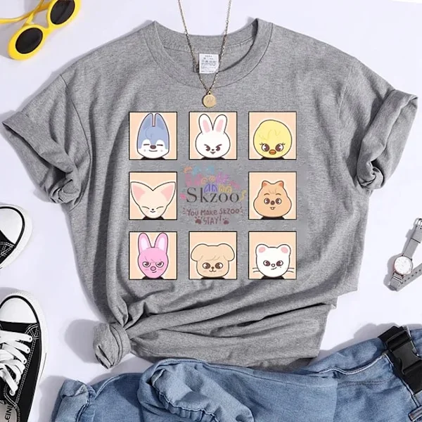 K-POP Stray Kids T-shirt Herre og Dame T-shirts Harajuku Y2K T-shirt Casual Sommer Kortærmede T-shirts til Kvinder L3274-Grå M-FQ2-