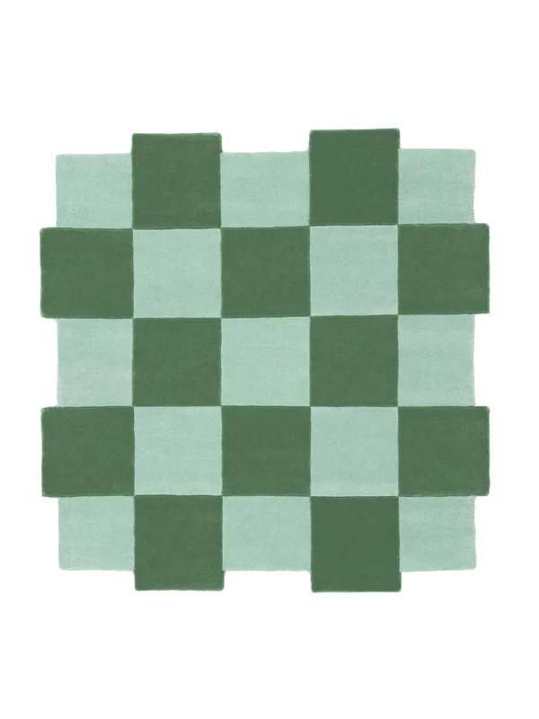 Checkmate 250X250 Grande Verde/Verde Menta Cuadros Alfombra De Lana