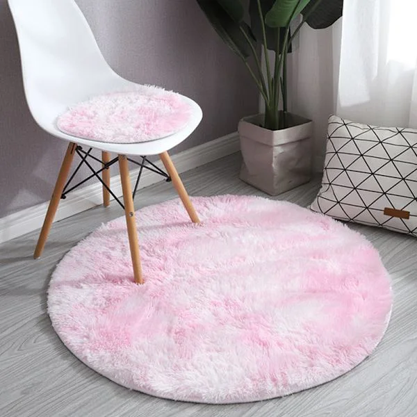 [RM]Light pink fluffy round shag rug for living room and bedroom 80cm