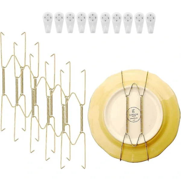 10-pack Plate Hangers for Wall, Stainless Steel, Compatible Decorative Plate Hangers, Hooks for Plate Display, 8 Inch with (8 Inch Gold)