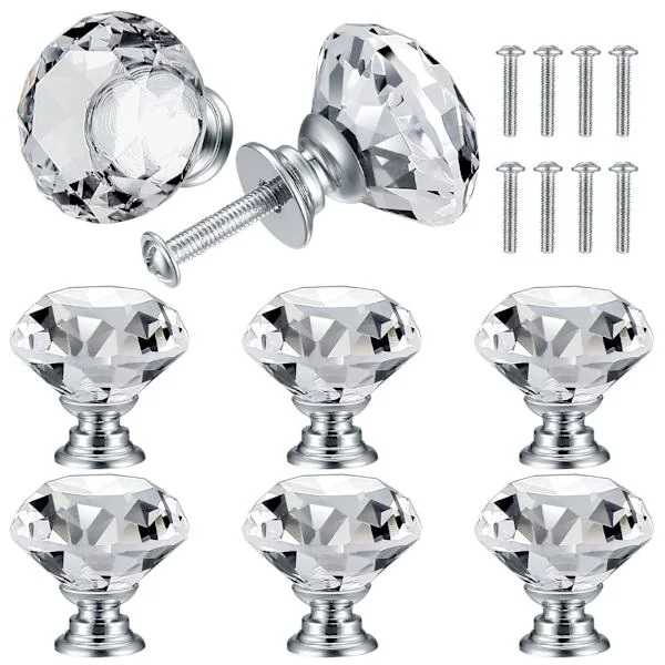 8 st Kristall Dörrknoppar, Diamant Handtag, Diamant Möbelhandtag, Handtag Knoppar Skåpdekoration, Låda, Kök Knopp Handtag - 30 mm
