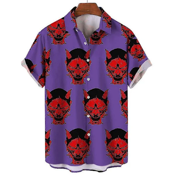 Herre Skjorte Hawaiiansk Cubansk Krave Djævleprint Mode Skjorte Til Mænd Streetwear Sommer Kortærmet Top Trendy Nyt Herretøj