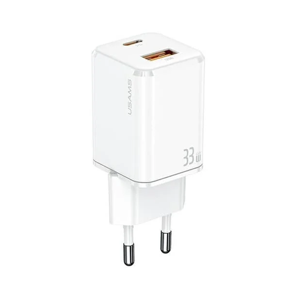 Usams laddare 33 W Pd3.0 Qc3.0 1 Port Usb-C 1 Port Usb för iPhone 12, 13, 14 och 11 Pro Max