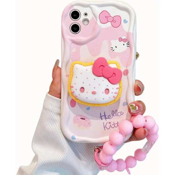 Kompatibelt Sött Kattfodral för iPhone, Rosa Kawaii med Ställ och Hänge Telefonskal, Tecknat Genomskinligt Mjukt TPU Telefonskal iPhone 13