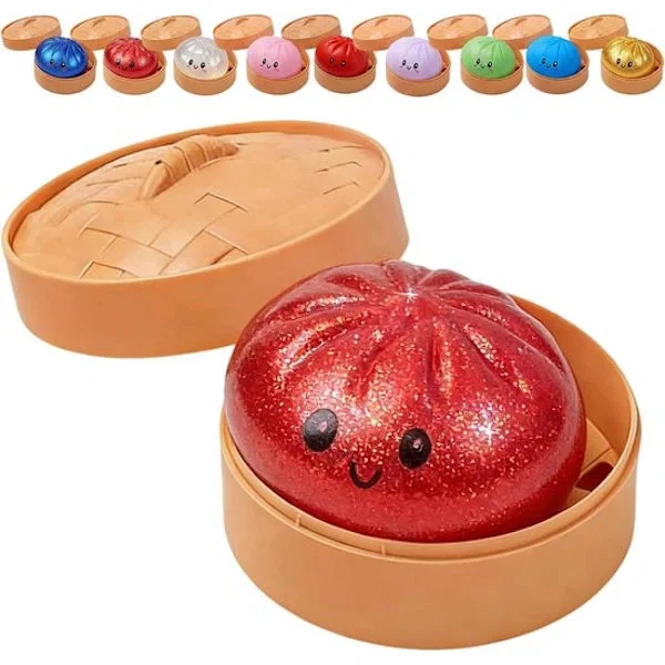 Mystery Dumplings Squishy – Jättimäinen Glitter Dumpling – Söpö Glitter Dumpling Squishy – Stressiä lievittävä puristuslelu – Dumpling höyrystimellä