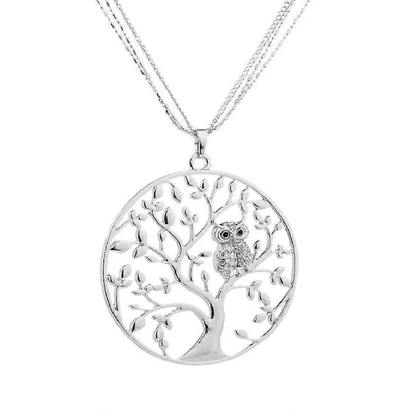 Tree of Life Necklace Compatible with Women, Owl Pendant Necklace Silver Gold Long Chain Necklace Compatible with Girls Friendship