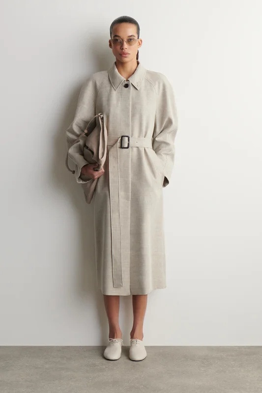 COS Women's Linen Wool Long Trench Coat in Beige