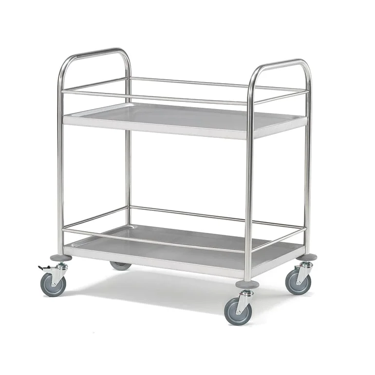 Stainless steel trolley METRO, 100 kg, 2 shelves with rail, 845x525x945 mm