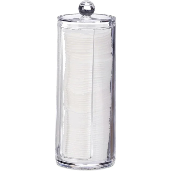 Bomullspadsbehållare med lock, plast, smink, förvaring badrum & sminkbord, 20 x 7 cm, transparent, polystyren