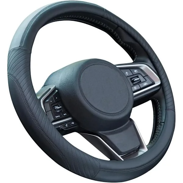Rattmuff i Läder Universal Passform 37-38 cm Halkfri Svart Bilrattsskydd