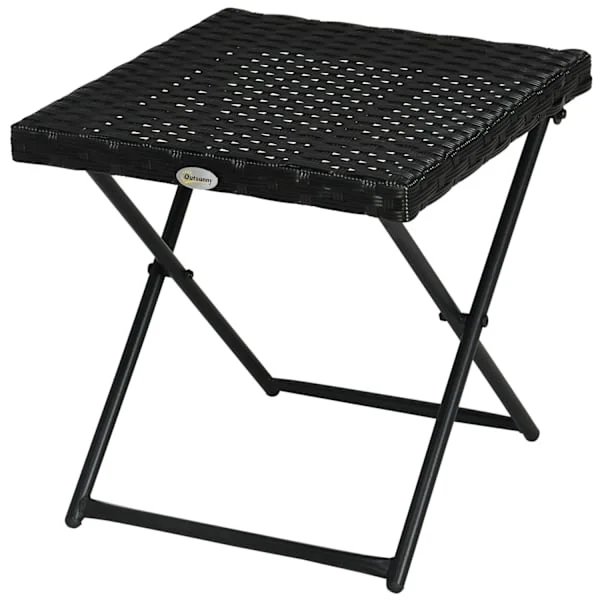 Sidobord Tillverkat Av Polyrattan Fällbart Trädgårdsbord Soffbord Balkongbord Metall Svart 40 X 40 X 40 Cm