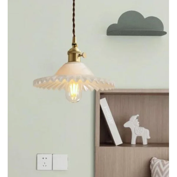 E27 Industriell Vintage Taklampe Retro Glass Taklampe Lampeskjerm (hvit)