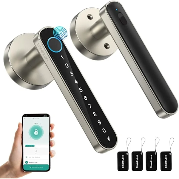 2025 Seneste Model Smart Dørlås Fingeraftryk, Nøglefri Dørlås med Håndtag, APP/IC-kort/Koder/Nøgler/Fingeraftryk Biometrisk Elektro