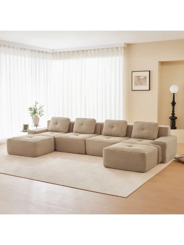 AliExpress - 4-Sitzer-modulares Sofa ohne Knochen mit U-förmiger Stuhllänge, bequem gepolstertes Cloud-Sofa aus Cord für das Wohnzimmer, rutschfestes 