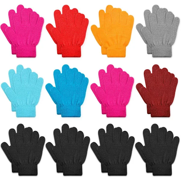 12 Pairs Kids Gloves - Warm Knitted Winter Gloves in Bulk for Girls and Boys | Children Designed Cold Weather Mix Color L