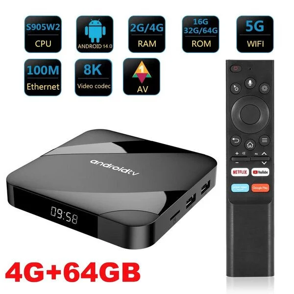 Android 14.0 Smart TV Box 8K HD Smart TV Set-top Box AV1 Dual-WIFI BT Stemmefjernbetjening 3D Video Media Player Hjemmebiograf Set-top Box
