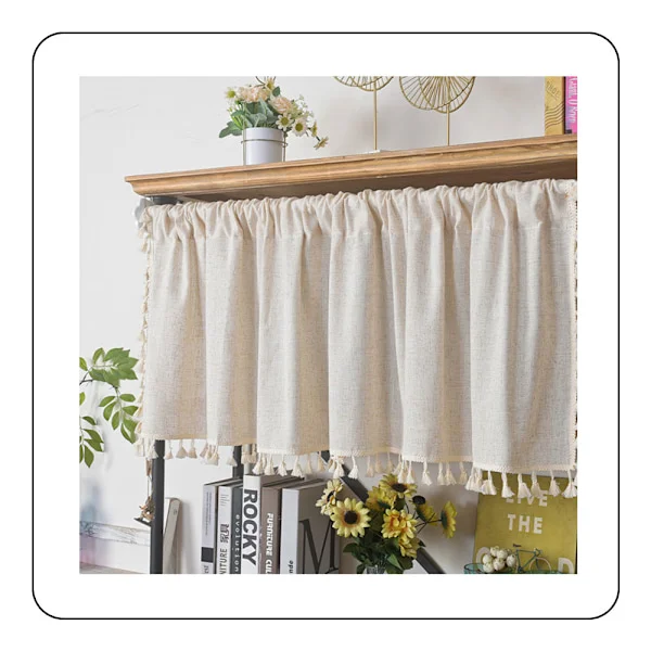 Short Cape Bistro Curtain Opaque Boho Curtain Linen Cotton Beige Solid Color Short Curtain Drapes with Tassels for Kitchen Living Room
