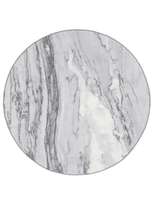 Marble Stone Możliwość Prania Ø 150 Mały Szary Abstrakcyjny Okrągły Dywan Bawełniany