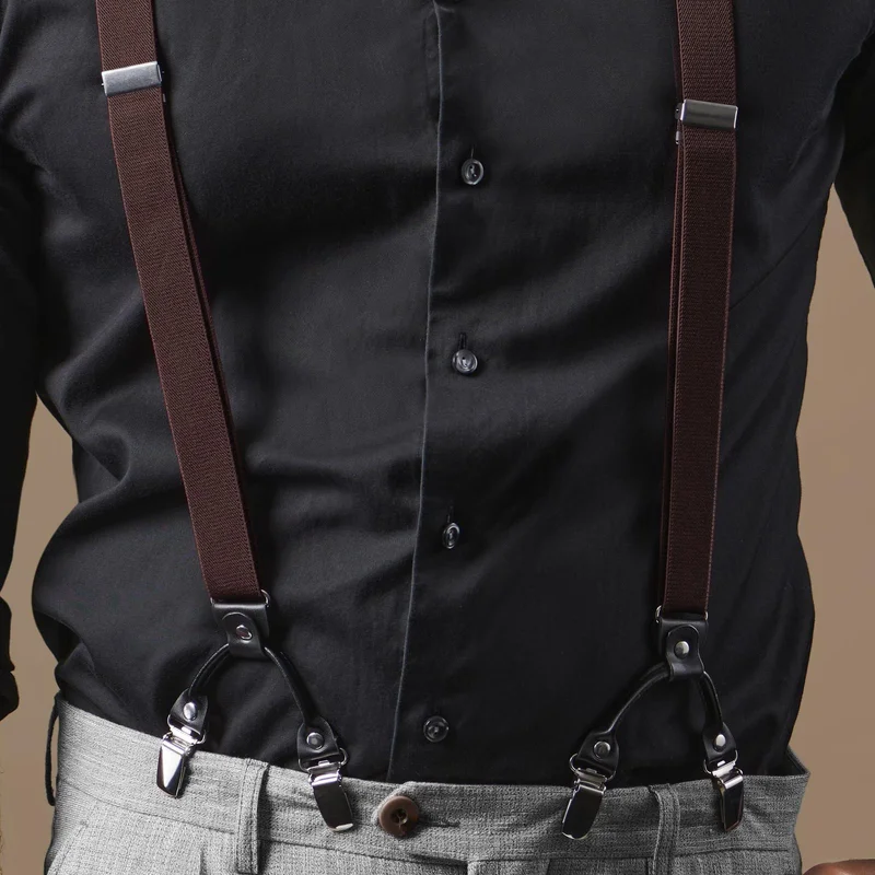Slim Dark Brown Clip-On Braces for Men - Clip-on braces & suspenders