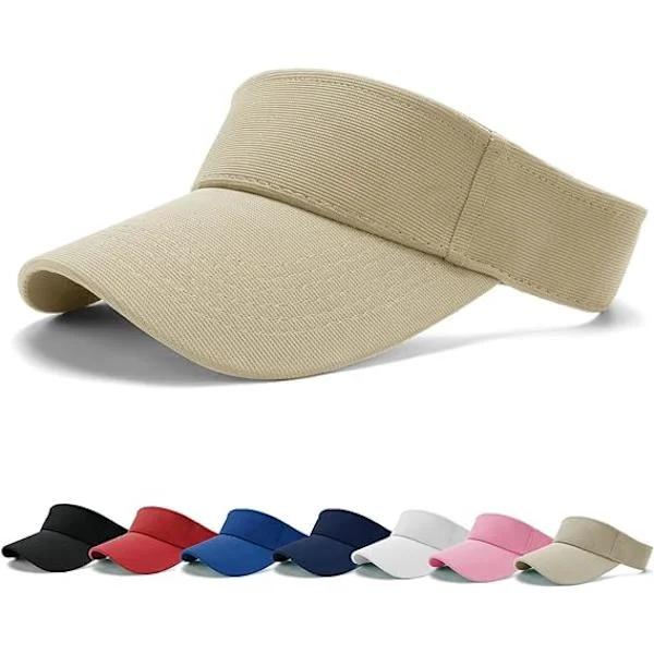 Solskärm keps - Dam ponnysvans tennis keps, sport utomhus vanlig skärm keps, justerbar twill golf tennis skärm hattar för män