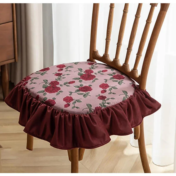 Red Chair Cushion with Vintage Printed Lace