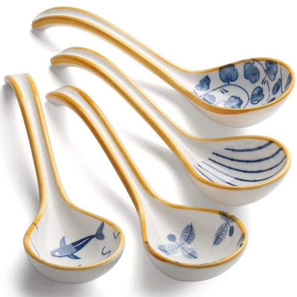 Keramiska soppskedar, set om 4, porslin, japansk soppsked