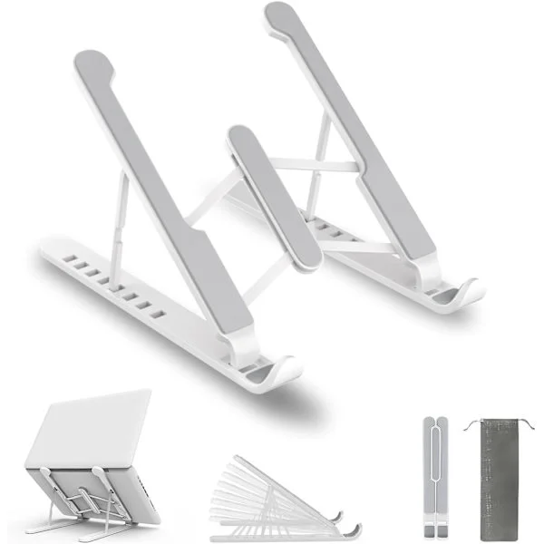 Hvit bærbar PC-stativ, 8-trinns justerbart bærbar PC-stativ, sklisikker plast silikon aluminiumslegering bærbar PC-stativ, kompatibel med MacBook Air 