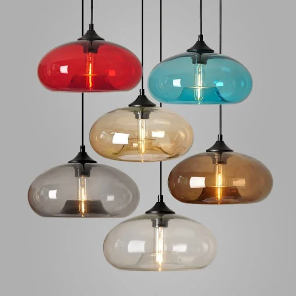 Vintage rund taklampa i målat glas - retro taklampa för kök, loft, bar E27_TF_TF Röd utan glödlampa