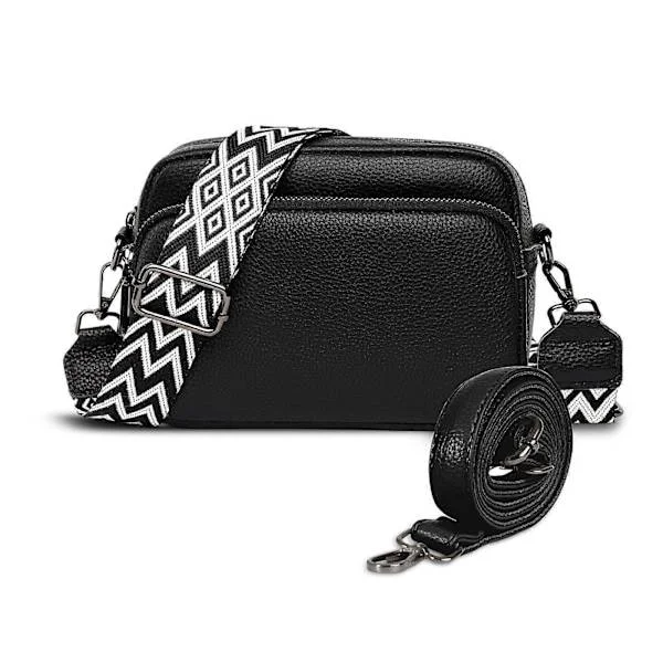 Leather Shoulder Bag Women Black Crossbody Bag Women Wide Strap Small Shoulder Bag Women with 2 Wide Shoulder Straps Crossbag Shoulder Bag Women