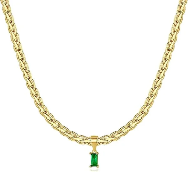 18K Guldpläterad Vintage Choker Halsband för Kvinnor Vattentät Guld Choker Halsband Anti-Fläck Ädelsten Zirkon Rektangel Hänge Halsband