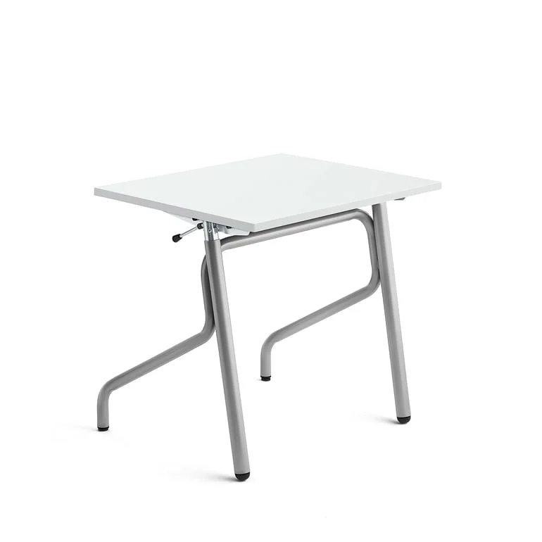 Sit-stand student desk ADJUST, 700x600 mm, high pressure laminate, white, silver