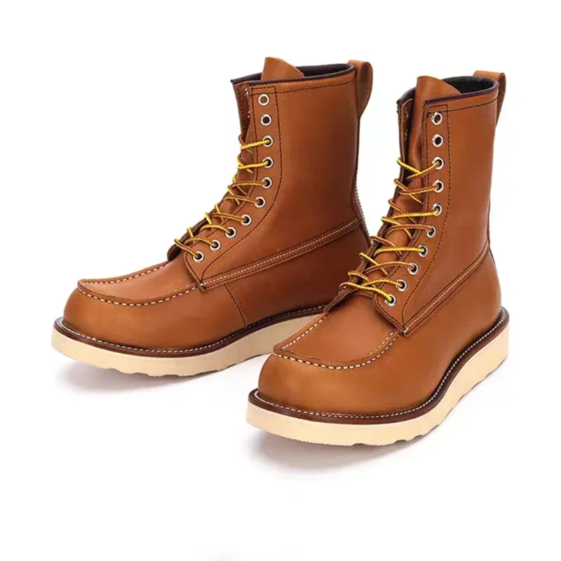 AliExpress - Bottes hautes vintage en cuir véritable pour hommes, chaussures décontractées, outillage fait à la main, mi-mollet, extérieur, moto, 