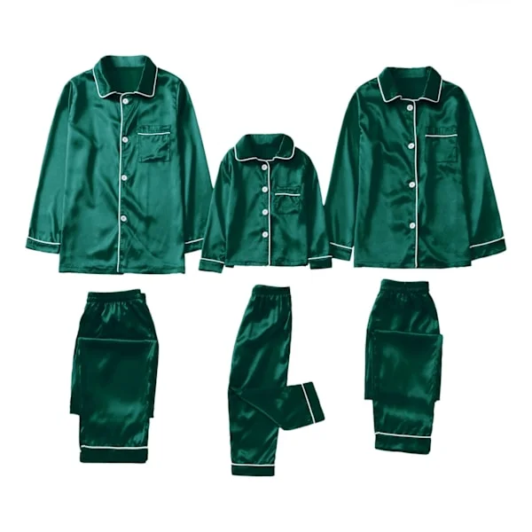 Matching Christmas Pajamas Family Pajamas Satin Solid Color Matching Christmas Sleepwear Green Green Kids 11-12 Years Kids 11-12 Years Green