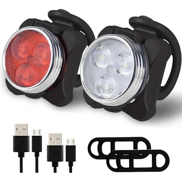 Sykkellyssett, Super Sterk USB Oppladbar Vanntett Fjell- og Veisikkerhet & Enkel Montering LED Sykkellys, USB Sykling Foran & Baklys