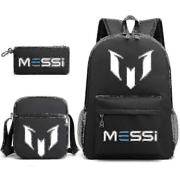 3 st Svarta Messi Super Stars Ryggsäckar - Skola, Resor, Laptop - Barn, Kvinnor, Män - Mochilas, Tonåringar, Studenter Väskor - Endast Ryggsäck