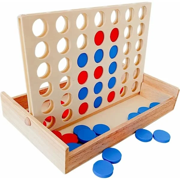 Fyra i rad trä, brädspel 4 vinner trä, 4 i rad vertikalt brädspel, strategispel för 2 spelare, pedagogiska leksakspresenter lämpliga (trä)