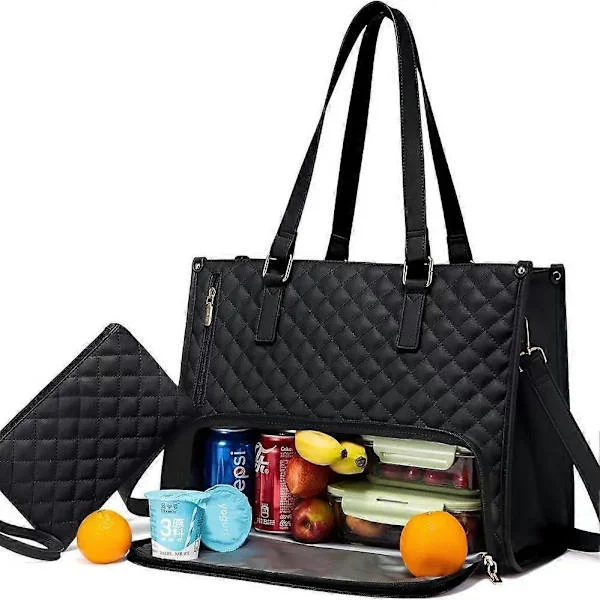 1 pc 2-in-1 Handbag and Lunch Bag - 15.6 inch, Insulated Lunch Bag, Cooler Bag, Leakproof Cooler Bag, Laptop Bag for Work (Black)_yux