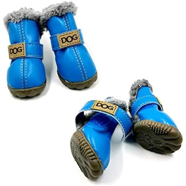 Dog Snow Boots Waterproof and Non-Slip Dog Shoes with Fur Collar
